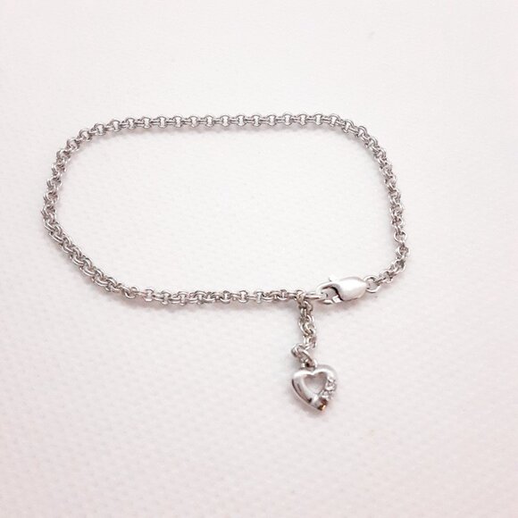 New sweet baby link bracelet with heart charm and diamonds - Picture 10 of 10